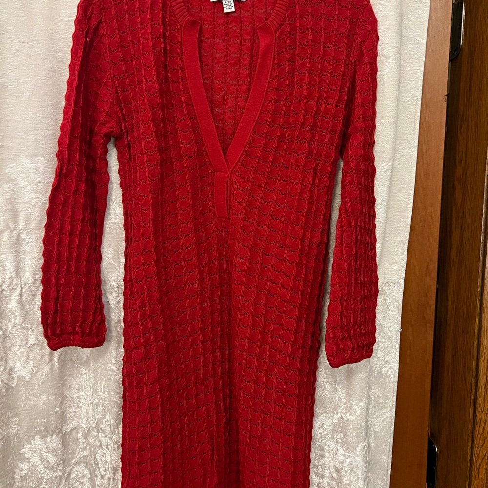 Calvin Klein Red Long Sleeve Knit Dress